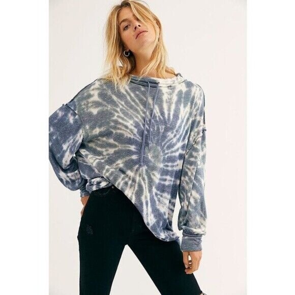 Free People We The Free Best Catch Tie Dye Pullover Sweatshirt Top Dress Blue M - Picture 2 of 10